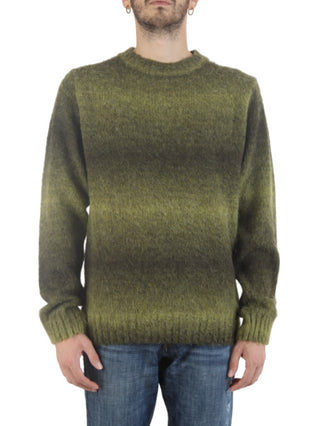 Bicolore maglione girocollo in misto lana melange con sfumature verde