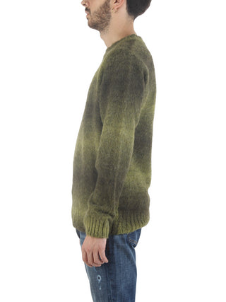 Bicolore maglione girocollo in misto lana melange con sfumature verde