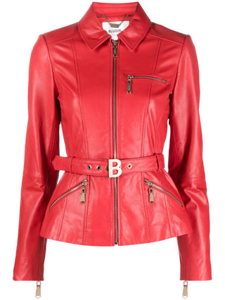 Blugirl giacca in vera pelle con zip e cintura rosso