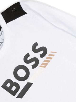 Boss T-shirt a maniche lunghe in jersey bianco