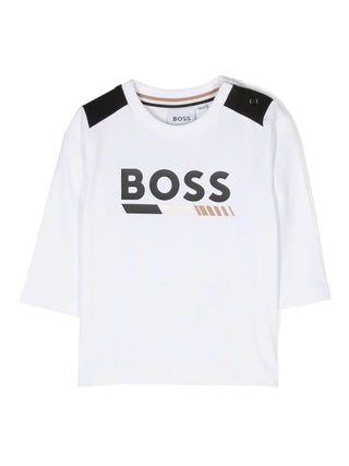 Boss T-shirt a maniche lunghe in jersey bianco