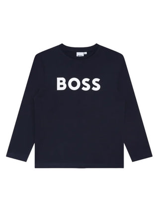 Boss T-shirt a manica lunga in jersey con logo blu scuro