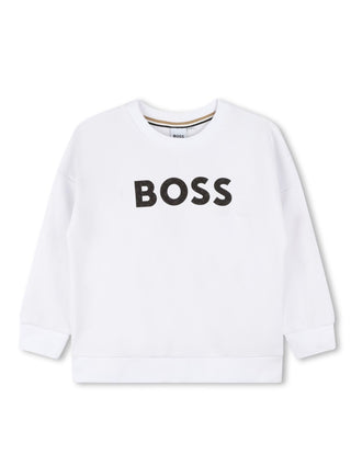 Boss felpa girocollo in misto cotone con logo bianco