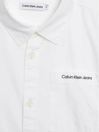 Calvin Klein Jeans camicia a maniche lunghe in cotone con taschino bianco