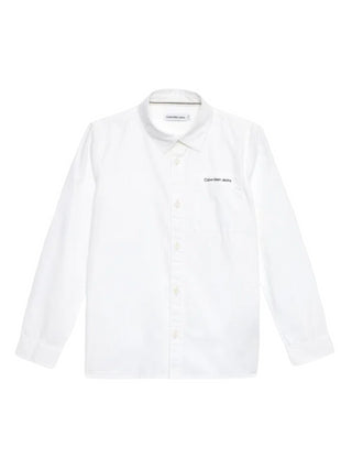 Calvin Klein Jeans camicia a maniche lunghe in cotone con taschino bianco