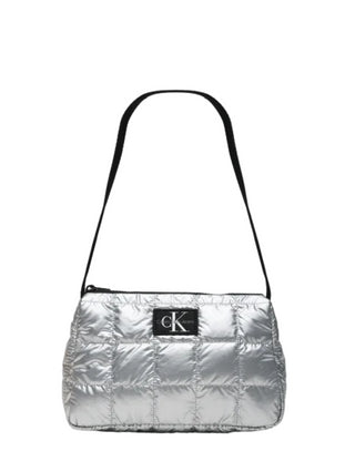 Calvin Klein Jeans borsa a spalla trapuntata finish laminato argento