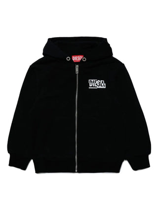 Diesel felpa con zip e cappuccio in cotone nero