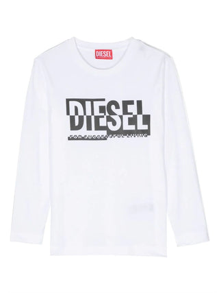 Diesel T-shirt a manica lunga in jersey con stampa logo bianco