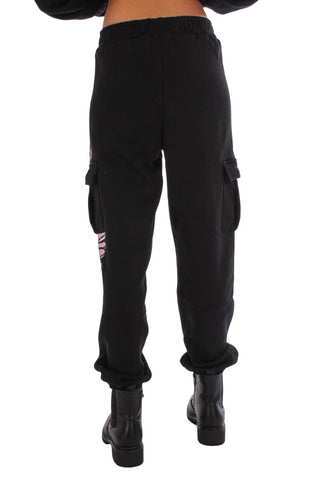 Disclaimer pantaloni cargo in felpa con logo nero