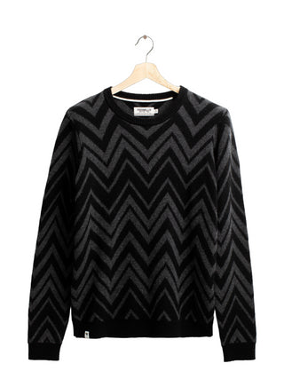 Fred Mello pullover girocollo in misto lana fantasia chevron nero grigio