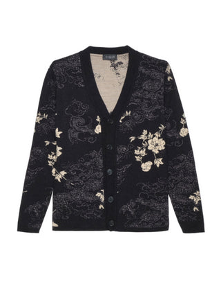 Gaelle cardigan in misto lana con disegno a fiori nero beige