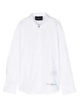 John Richmond camicia a manica lunga in cotone con logo bianco