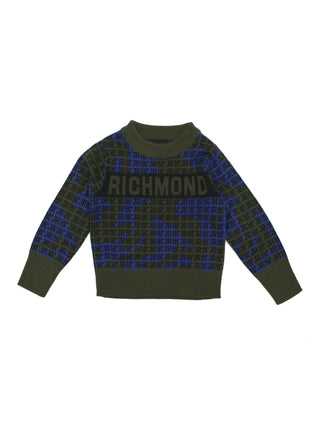 John Richmond maglia in fantasia con logo monogram all over verde blu