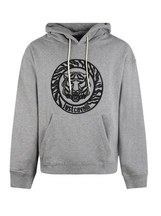 Just Cavalli felpa con cappuccio in caldo cotone con logo grigio