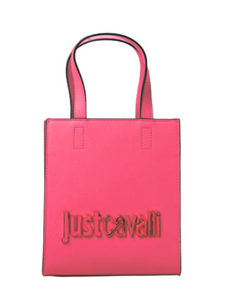 Just Cavalli borsa a mano in ecopelle saffiano con placca logo fucsia