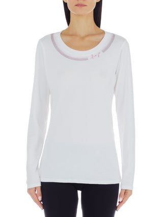 Liu Jo T-shirt a maniche lunghe in jersey di cotone avorio