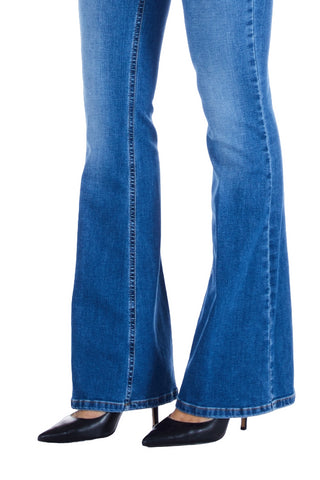 Liu Jo jeans a zampa in denim stretch lavaggio blu medio