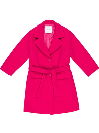 Lu Lù cappotto in panno con cintura fucsia