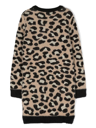 Michael Kors abito a manica lunga in maglia animalier beige nero