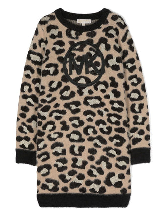 Michael Kors abito a manica lunga in maglia animalier beige nero