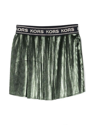 Michael Kors gonna plissettata laminata con banda logo verde