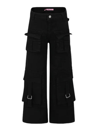 Miss Blumarine pantaloni cargo in denim con tasconi lavaggio nero