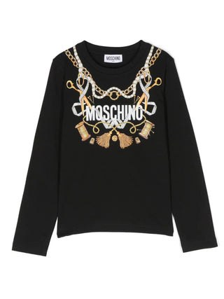 Moschino T-shirt a maniche lunghe in jersey con stampe nero