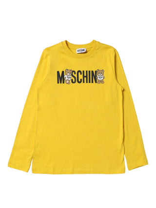 Moschino T-shirt a manica lunga con logo e orsetti giallo