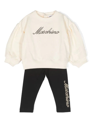 Moschino completo felpa e leggings con logo beige nero