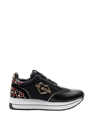 Moschino Love sneakers in pelle e nylon con borchie nero platino