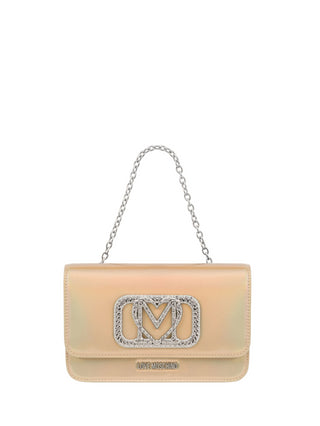 Moschino Love borsa in similpelle effetto laminato cangiante  con logo strass oro