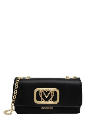 Moschino Love borsa in ecopelle con tracolla e placca logo nero oro