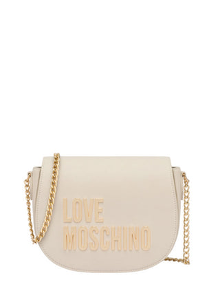 Moschino Love borsa a tracolla con placca logo beige oro