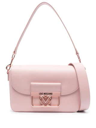 Moschino Love borsa in ecopelle con placca logo Heart rosa oro