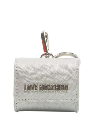 Moschino Love mini borsa portachiavi in ecopelle saffiano argento