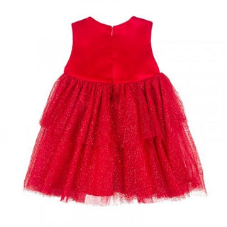 Nanan abito smanicato in velluto e tulle con glitter rosso