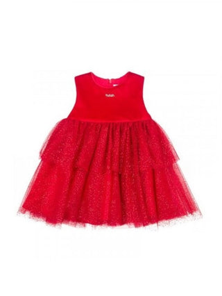 Nanan abito smanicato in velluto e tulle con glitter rosso