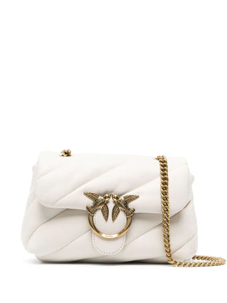 Pinko borsa a spalla Love Mini Puff in nappa trapuntata bianco e oro