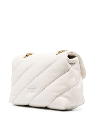 Pinko borsa a spalla Love Mini Puff in nappa trapuntata bianco e oro