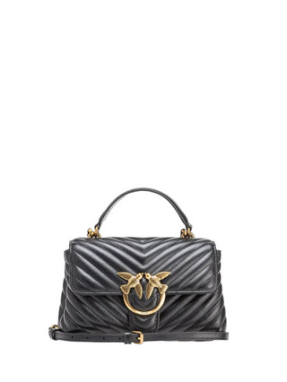 Pinko borsa Love Bag Lady Puff Mini in pelle chevron nero oro