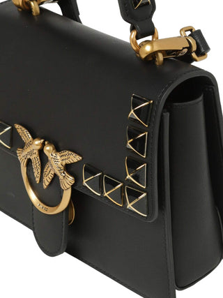 Pinko borsa a mano Love Bag One Top Handle mini con borchie smaltate nero oro