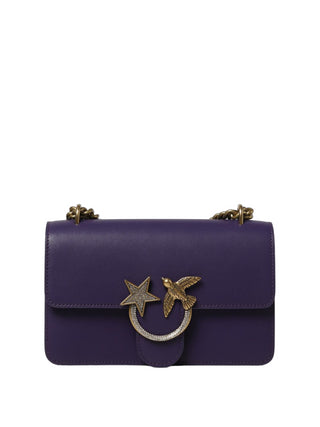 Pinko borsa Love One Mini in pelle con fibbia gioiello viola oro