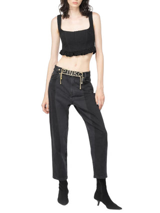 Pinko jeans Maddie mom fit con cintura strass nero grigio