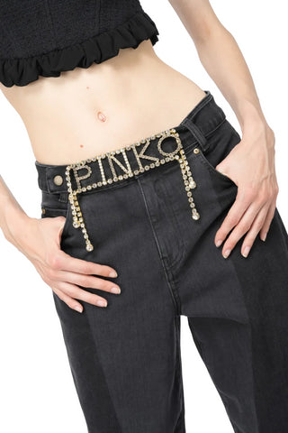 Pinko jeans Maddie mom fit con cintura strass nero grigio