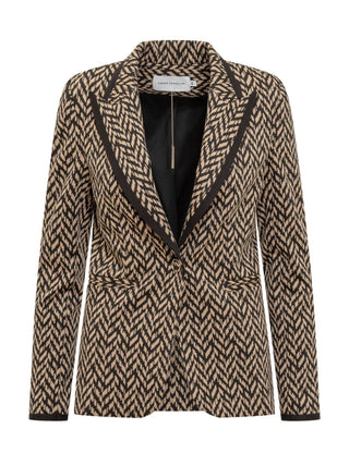 Simona Corsellini giacca blazer monopetto in fantasia geometrica nero beige