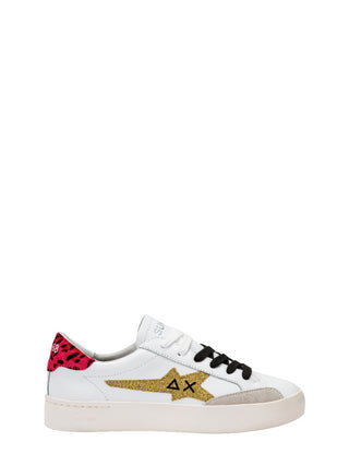 Sun68 sneakers Katy in pelle con logo glitter bianco oro fucsia