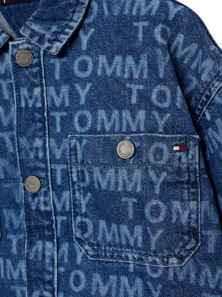 Tommy Hilfiger camicia a manica lunga in denim con logo all over lavaggio blu