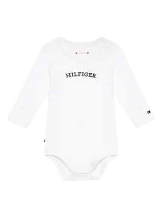 Tommy Hilfiger body neonato a maniche lunghe in cotone stretch bianco