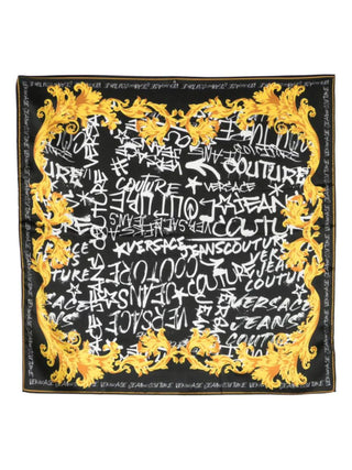 Versace Jeans Couture foulard in seta con logo Baroque all over nero oro