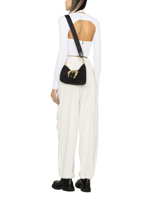 Versace Jeans Couture borsa a mezzaluna in nylon con fibbia Barocca nero oro